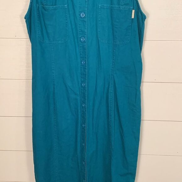 Vintage Blassport button down sleeveless long maxi dress bright peacock blue - Picture 2 of 11